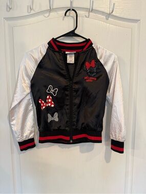 Disney world Minnie Mouse black white red satin jacket lightweight girls medium